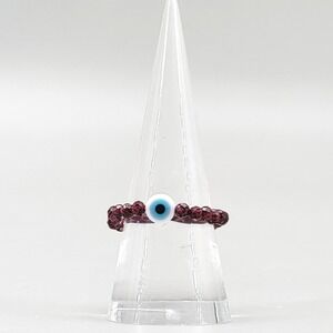 Evil Eye Garnet Beaded Ring Garnet Gemstone Stretch Ring Blue Eye Charm